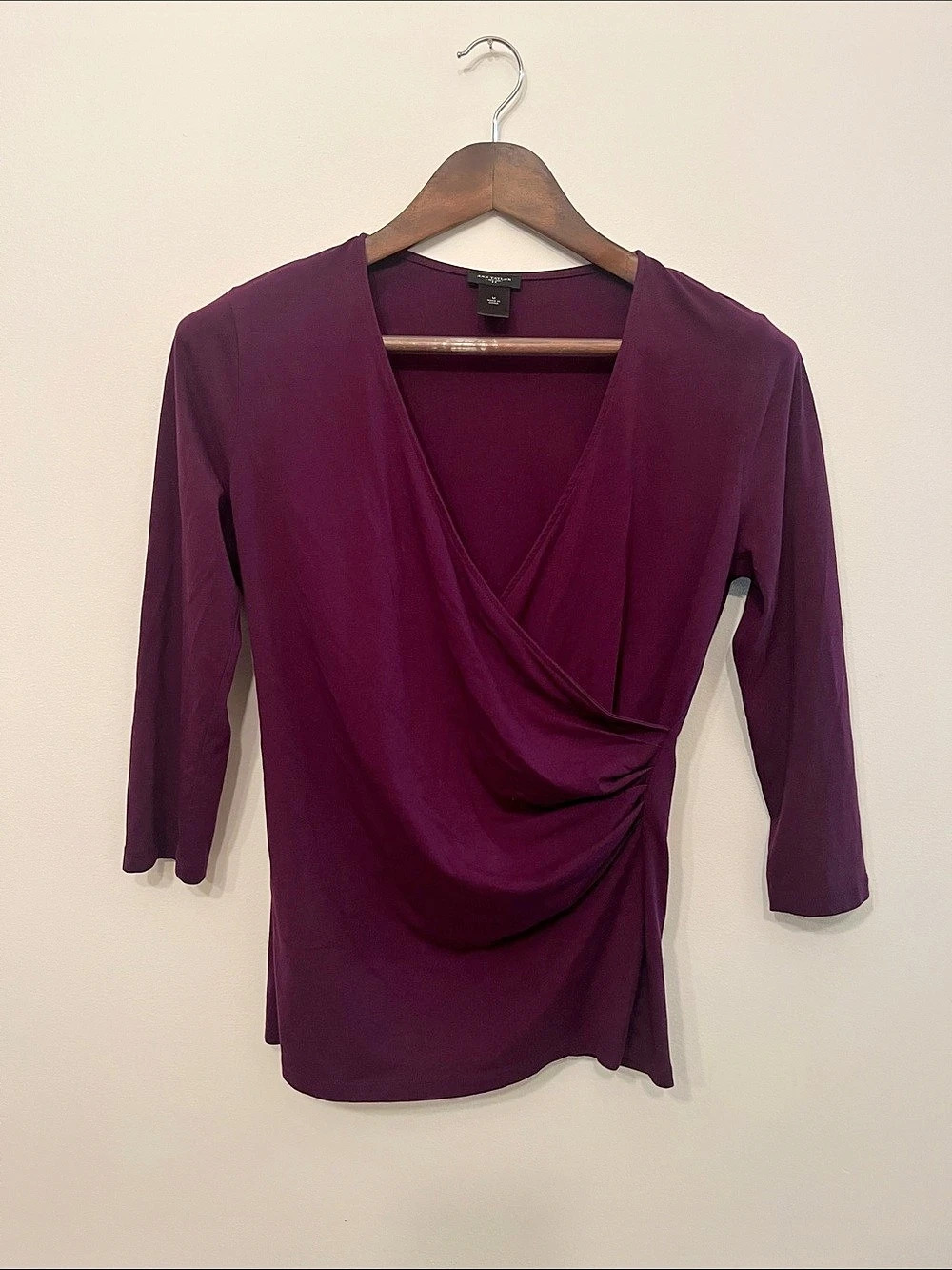 Ann Taylor Draped 3/4 Sleeve Top in Purple